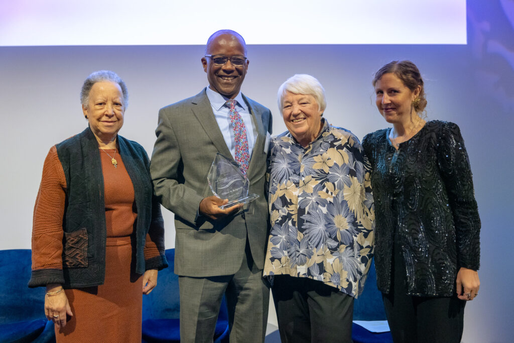 The Ball Award presentation to Bill Rodgers III included (left to right): Margaret Simms, Non-Resident Fellow at the Urban Institute; Heidi Hartmann, Senior Research Economist and President Emerita, Institute for Women’s Policy Research; and Rebecca Vallas, Academy CEO.